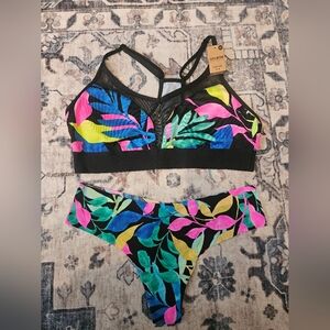 Colorful Leaf Print Bikini Set